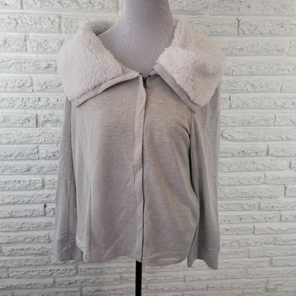 INC International Womens Sweatshirt XL Zip Faux Fur Collar Rayon Lined SWE139XE - Picture 1 of 10